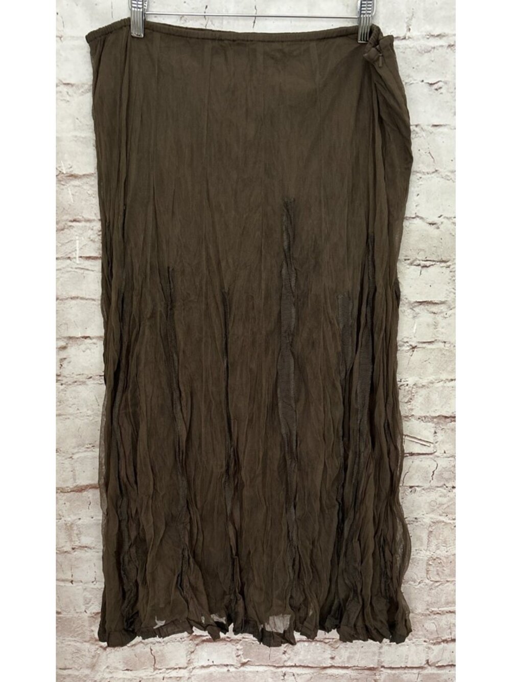 J Jill  Crinkle Long Maxi Skirt Shale Brown Nylon Mesh Boho Festival Size XL NEW